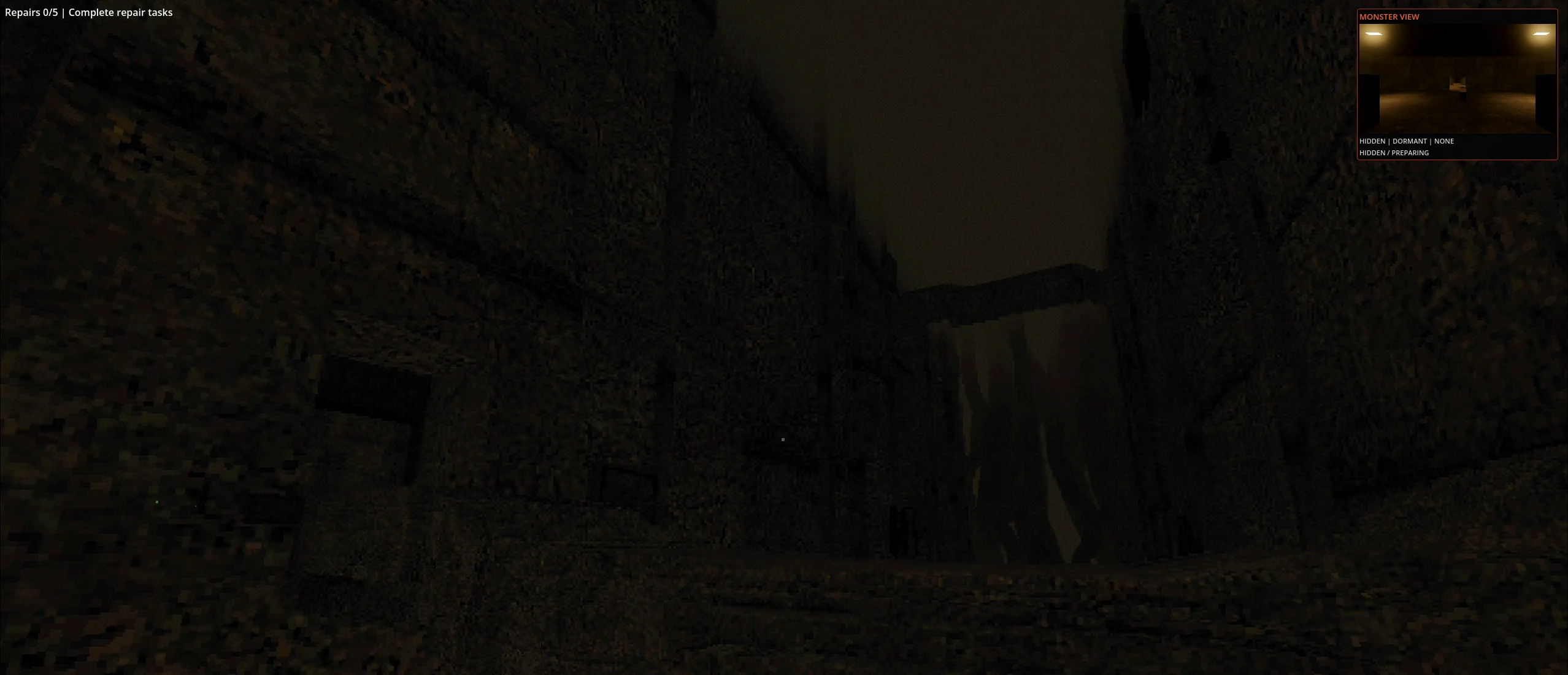 A dark multi-level service chamber with raised maintenance platforms crossing a deep industrial void.