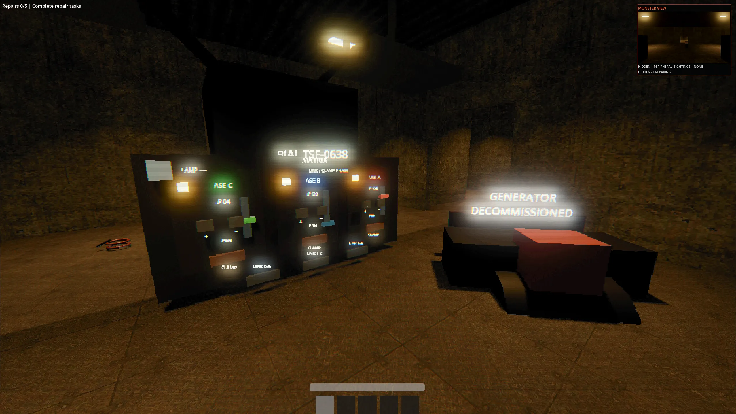 Three illuminated transformer phase-control panels beside a decommissioned generator in a concrete room.